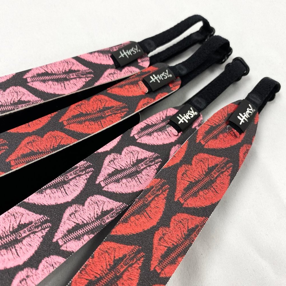 Hipsy Adjustable No Slip Red & Pink Zipper Lips Skinny Wide Printed Headband